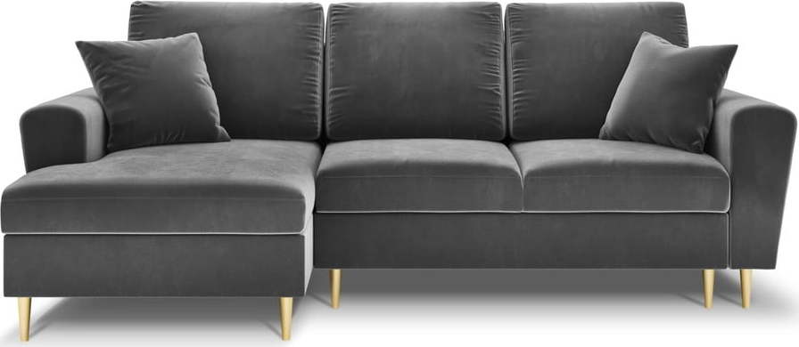 Světle šedá sametová rozkládací/s úložným prostorem rohová pohovka (levý roh/s lenoškou) Kyoto – Cosmopolitan Design Cosmopolitan design