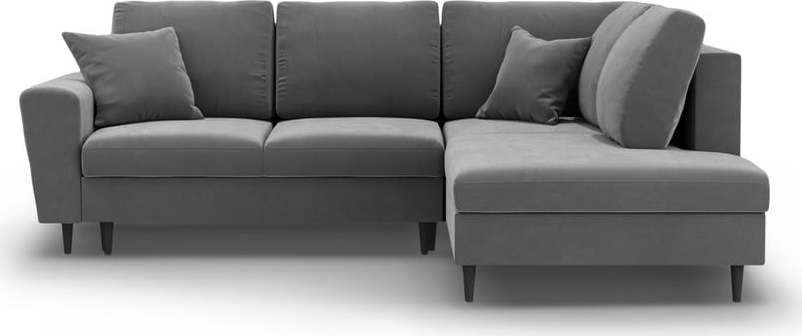 Světle šedá sametová rozkládací/s úložným prostorem rohová pohovka (pravý roh/do L) Kyoto – Cosmopolitan Design Cosmopolitan design