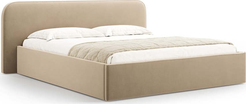 Taupe čalouněná dvoulůžková postel s úložným prostorem s roštem 160x200 cm Elizabeth – Micadoni Micadoni