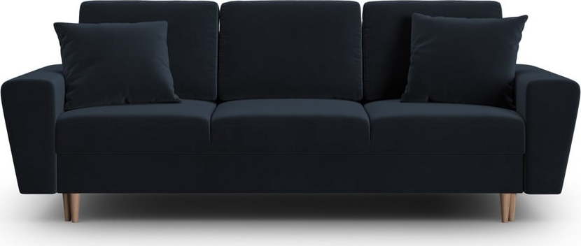 Tmavě modrá sametová rozkládací/s úložným prostorem pohovka 235 cm Kyoto – Cosmopolitan Design Cosmopolitan design