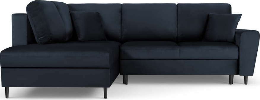 Tmavě modrá sametová rozkládací/s úložným prostorem rohová pohovka (levý roh/do L) Kyoto – Cosmopolitan Design Cosmopolitan design