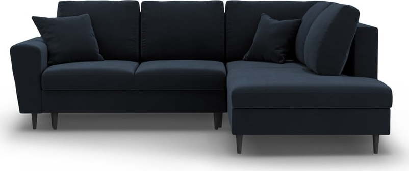 Tmavě modrá sametová rozkládací/s úložným prostorem rohová pohovka (pravý roh/do L) Kyoto – Cosmopolitan Design Cosmopolitan design
