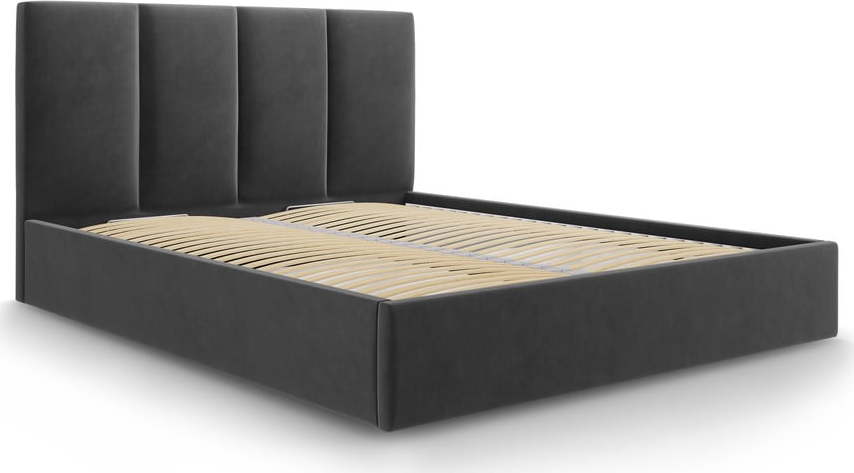 Tmavě šedá čalouněná dvoulůžková postel s úložným prostorem s roštem 140x200 cm Juniper – Mazzini Beds Mazzini Beds