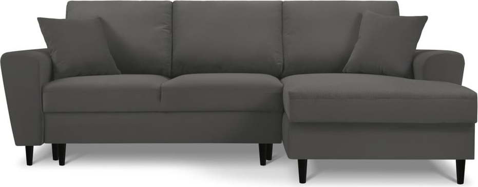 Tmavě šedá manšestrová rozkládací/s úložným prostorem rohová pohovka (pravý roh/s lenoškou) Kyoto – Cosmopolitan Design Cosmopolitan design