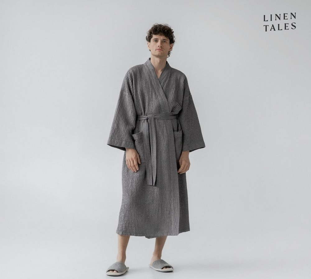 Tmavě šedý župan velikost S/M Honeycomb – Linen Tales Linen Tales