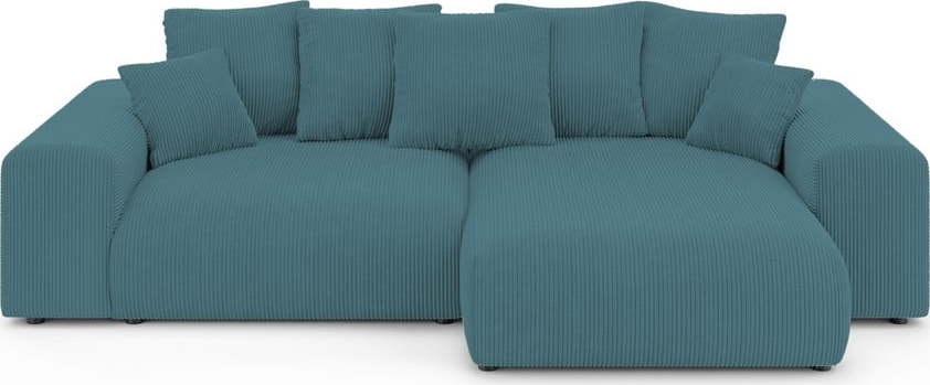 Tyrkysová manšestrová rozkládací/s úložným prostorem rohová pohovka Luma – Ropez Ropez