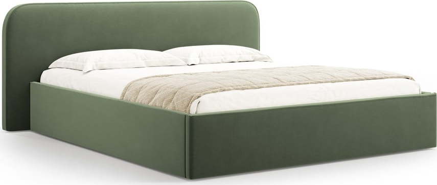 Zelená čalouněná dvoulůžková postel s úložným prostorem s roštem 180x200 cm Elizabeth – Micadoni Micadoni