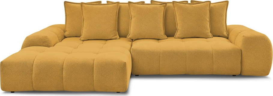 Žinylková rozkládací/s úložným prostorem rohová pohovka v hořčicové barvě (levý roh/s lenoškou) Everest – Bobochic Paris Bobochic Paris