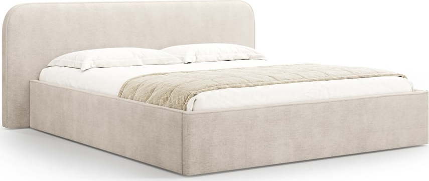 Béžová čalouněná dvoulůžková postel s úložným prostorem s roštem 160x200 cm Elizabeth – Micadoni Micadoni