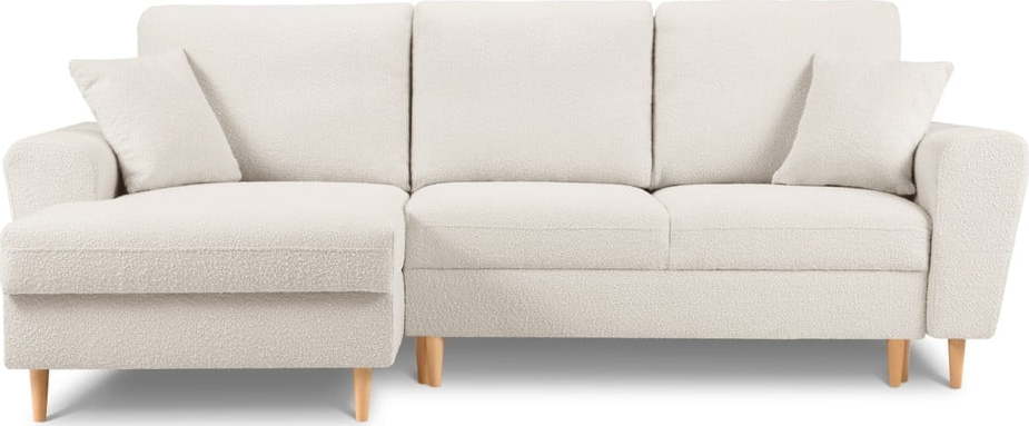 Béžová rozkládací/s úložným prostorem rohová pohovka z textilie bouclé (levý roh/s lenoškou) Kyoto – Cosmopolitan Design Cosmopolitan design