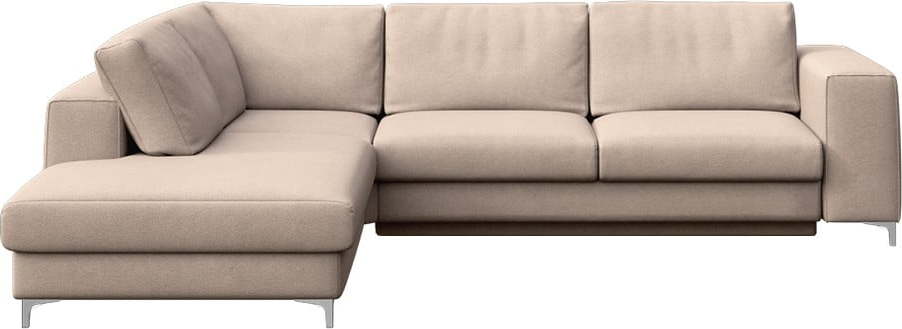 Béžová sametová rozkládací/s úložným prostorem rohová pohovka (levý roh/do L) Rene – Rodier Rodier