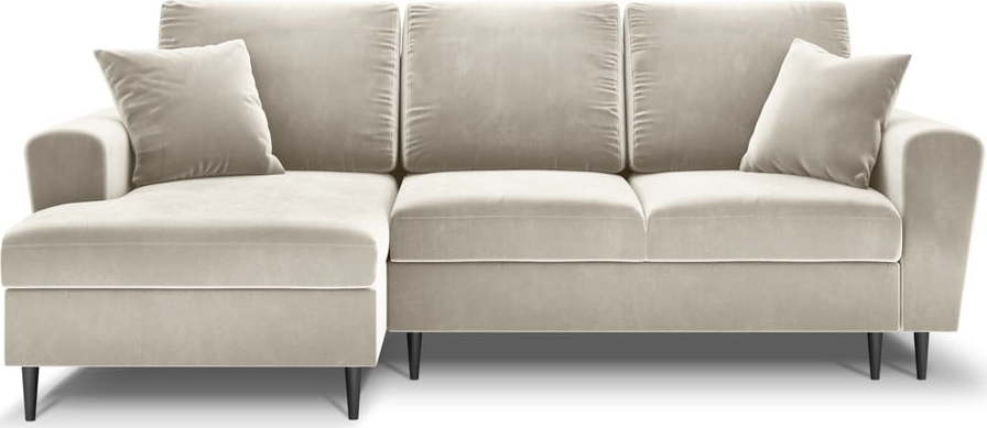 Béžová sametová rozkládací/s úložným prostorem rohová pohovka (levý roh/s lenoškou) Kyoto – Cosmopolitan Design Cosmopolitan design