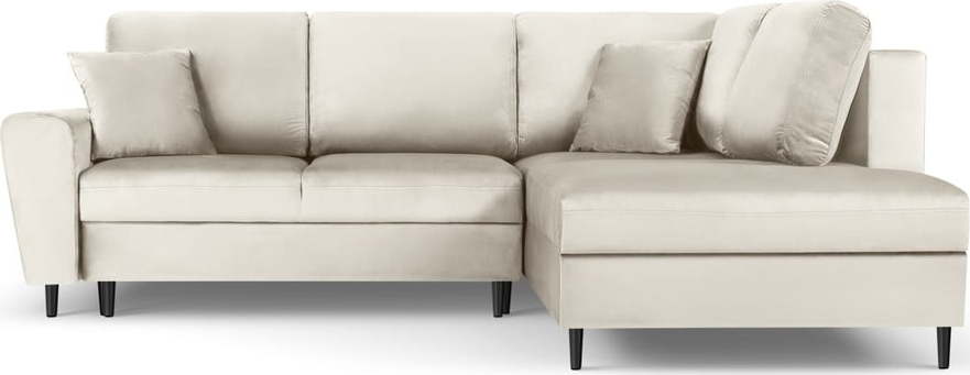 Béžová sametová rozkládací/s úložným prostorem rohová pohovka (pravý roh/do L) Kyoto – Cosmopolitan Design Cosmopolitan design