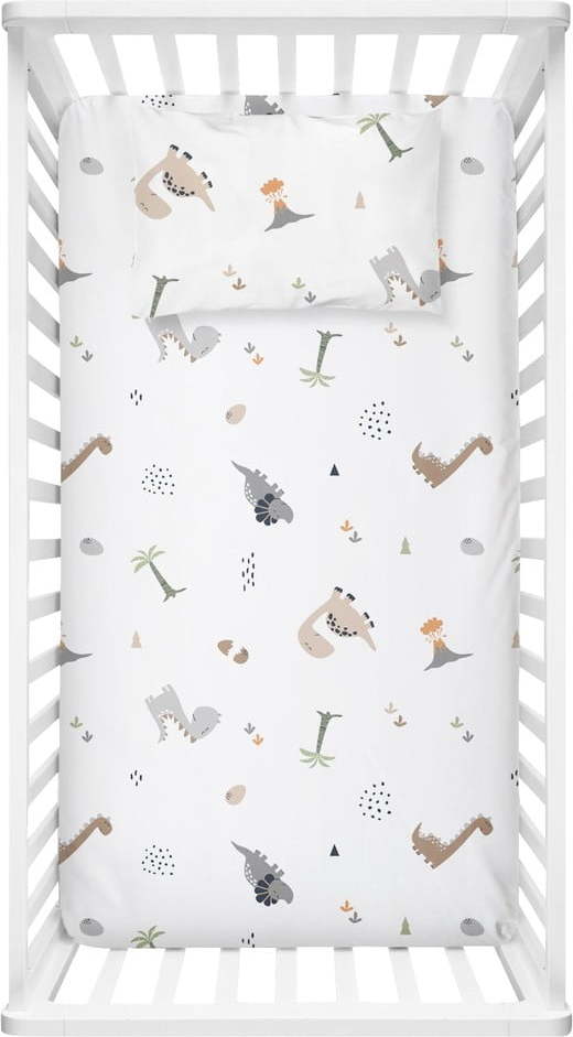 Bílé dětské prostěradlo do postýlky z bavlny Renforcé 100x150 cm Dinozor – Mijolnir Mijolnir