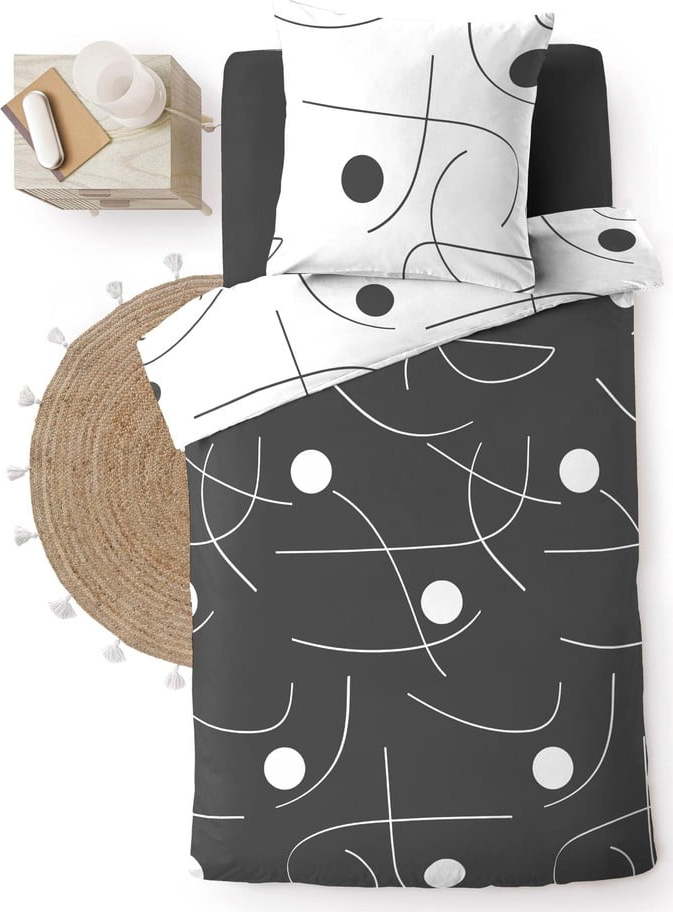 Bílé/tmavě šedé povlečení na jednolůžko z mikrovlákna 140x200 cm Sonate – douceur d'intérieur Douceur d intérieur