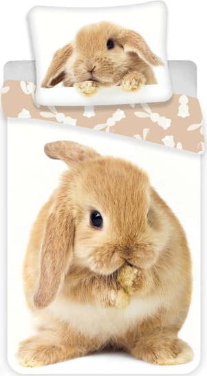 Bílo-hnědé bavlněné dětské povlečení na jednolůžko 140x200 cm Bunny – Jerry Fabrics Jerry Fabrics