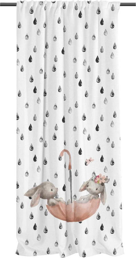 Bílý dětský závěs z bavlněného saténu 110x250 cm Bunnies in the Rain – Butter Kings Butter Kings