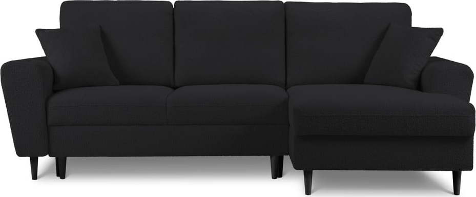 Černá rozkládací/s úložným prostorem rohová pohovka z textilie bouclé (pravý roh/s lenoškou) Kyoto – Cosmopolitan Design Cosmopolitan design