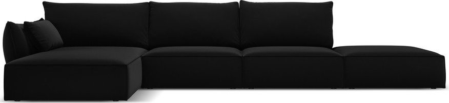 Černá sametová rohová pohovka (levý roh/s lenoškou) Vanda – Mazzini Sofas Mazzini Sofas