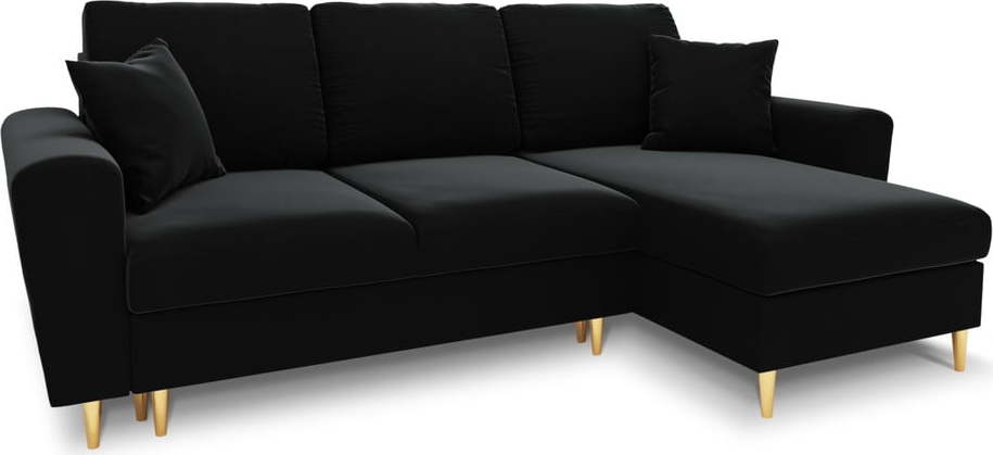 Černá sametová rozkládací/s úložným prostorem rohová pohovka Kyoto – Cosmopolitan Design Cosmopolitan design