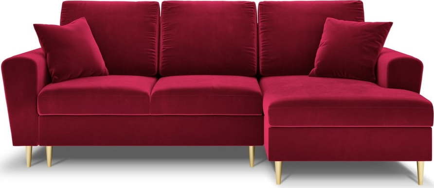 Červená sametová rozkládací/s úložným prostorem rohová pohovka (pravý roh/s lenoškou) Kyoto – Cosmopolitan Design Cosmopolitan design
