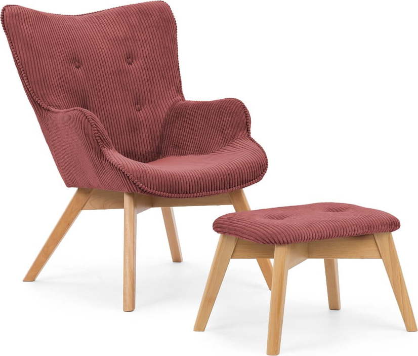 Červené manšestrové křeslo s podnožkou Niko – Ropez Ropez
