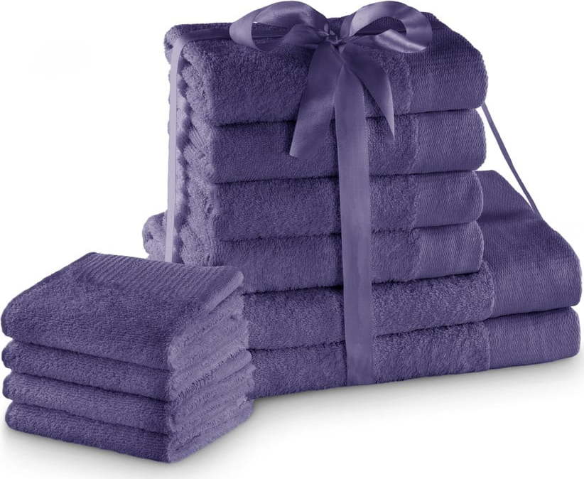 Fialové froté bavlněné ručníky a osušky v sadě 10 ks Amari – Restilo Restilo