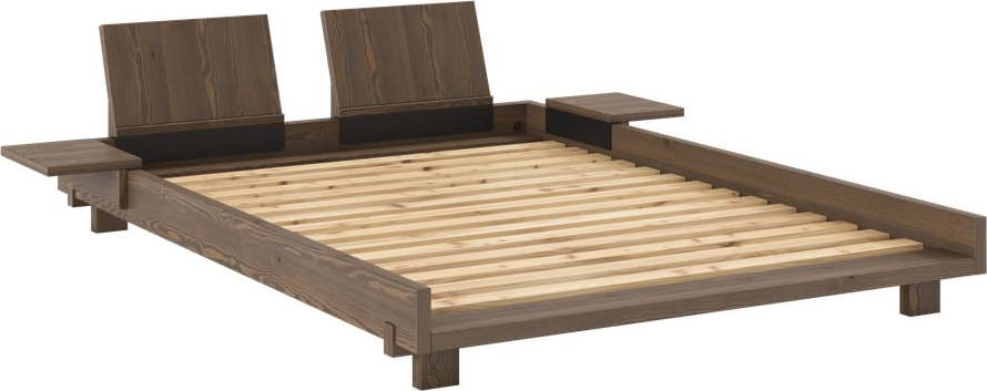 Hnědá dvoulůžková postel z borovicového dřeva s roštem 140x200 cm Social – Karup Design Karup Design