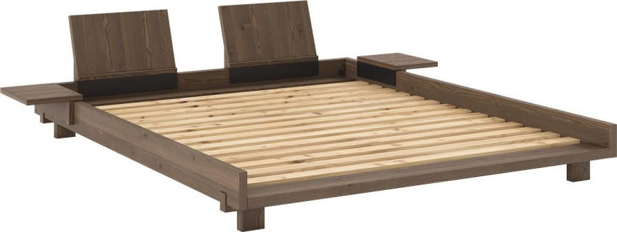 Hnědá dvoulůžková postel z borovicového dřeva s roštem 160x200 cm Social – Karup Design Karup Design
