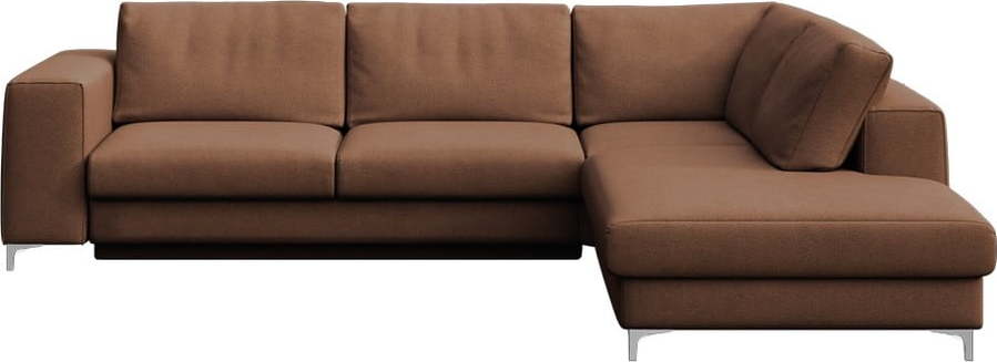 Hnědá sametová rozkládací/s úložným prostorem rohová pohovka (pravý roh/do L) Rene – Rodier Rodier