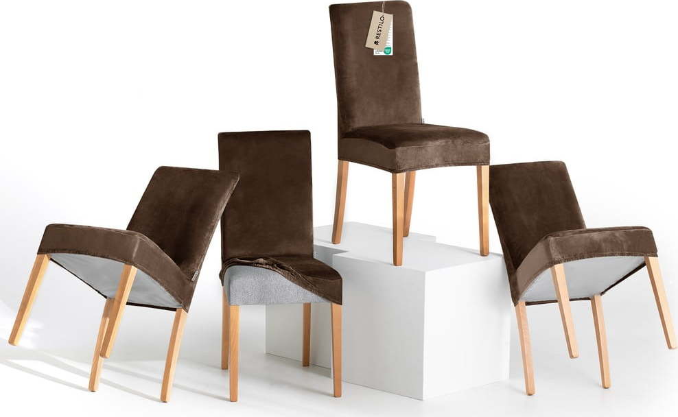 Hnědé napínací potahy v sadě 4 ks na židli 48 cm Sento – Restilo Restilo