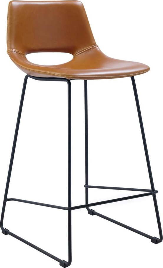 Koňakově hnědá barová židle z imitace kůže (výška sedáku 65 cm) Zahara – Kave Home Kave Home