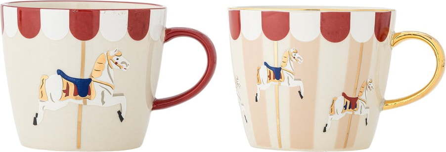 Krémové hrnky s vánočním motivem z kameniny v sadě 2 ks 300 ml Merry-go-round – Bloomingville Bloomingville