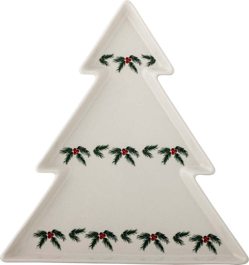 Krémový servírovací talíř s vánočním motivem z kameniny Berry – Bloomingville Bloomingville