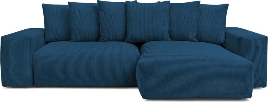 Modrá manšestrová rozkládací/s úložným prostorem rohová pohovka Voltaire – Bobochic Paris Bobochic Paris