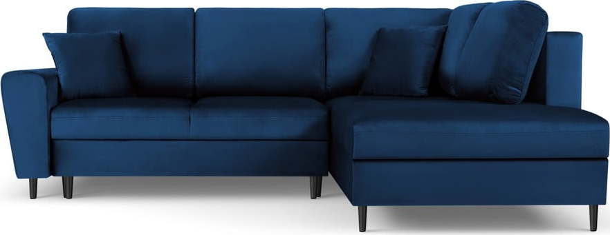 Modrá sametová rozkládací/s úložným prostorem rohová pohovka (pravý roh/do L) Kyoto – Cosmopolitan Design Cosmopolitan design