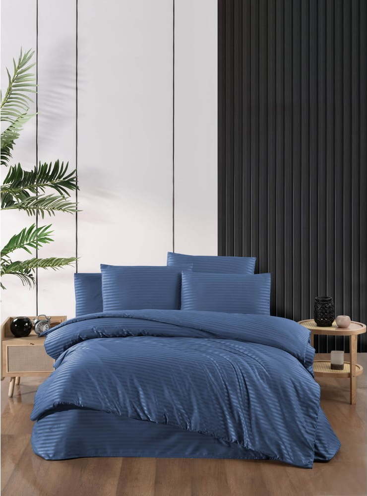 Modré damaškové povlečení na dvoulůžko/prodloužené s prostěradlem/4dílné 200x220 cm – Mila Home Mila Home