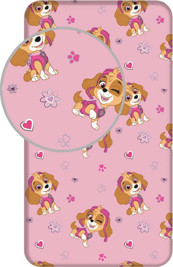 Růžové napínací bavlněné dětské prostěradlo na jednolůžko 90x200 cm Paw Patrol – Jerry Fabrics Jerry Fabrics