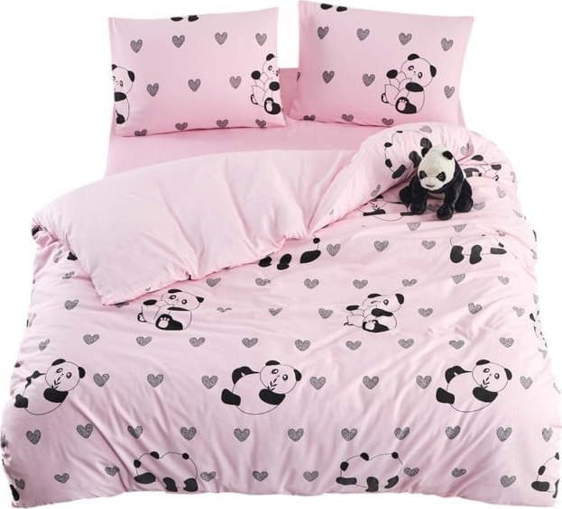 Růžové povlečení na jednolůžko/prodloužené s prostěradlem/3dílné 160x220 cm Panda – Mila Home Mila Home