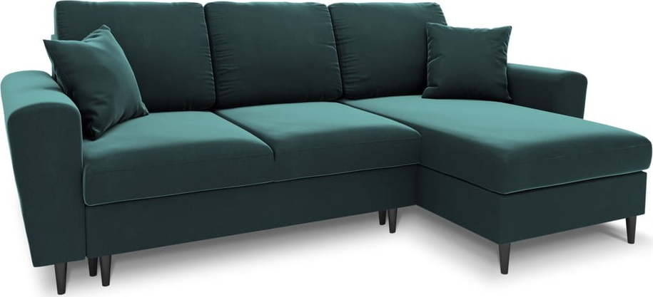 Sametová rozkládací/s úložným prostorem rohová pohovka v petrolejové barvě Kyoto – Cosmopolitan Design Cosmopolitan design