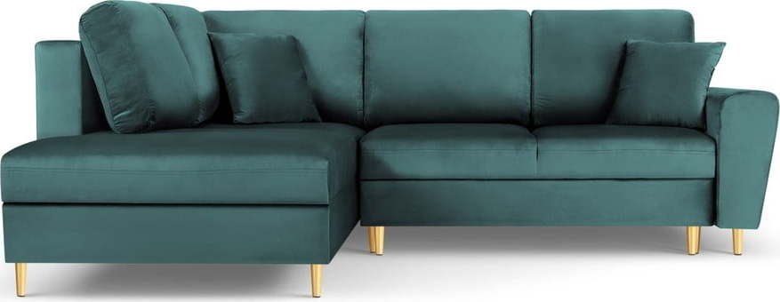 Sametová rozkládací/s úložným prostorem rohová pohovka v petrolejové barvě (levý roh/do L) Kyoto – Cosmopolitan Design Cosmopolitan design