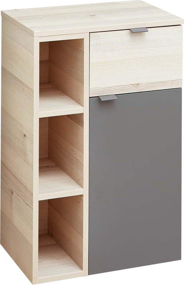 Šedá/v přírodní barvě nízká/závěsná koupelnová skříňka v dekoru borovice 72x45 cm Quickset 394 – Pelipal Pelipal