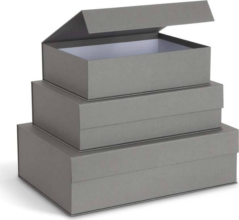 Šedé kartonové úložné boxy v sadě 3 ks s víkem/dekorativní 42