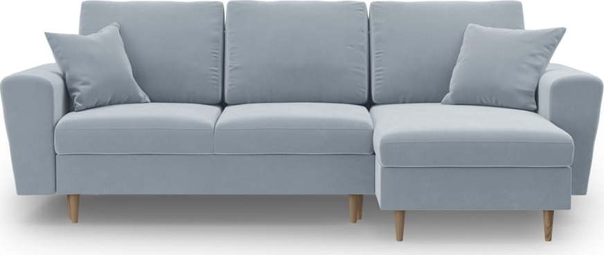 Světle modrá sametová rozkládací/s úložným prostorem rohová pohovka Kyoto – Cosmopolitan Design Cosmopolitan design
