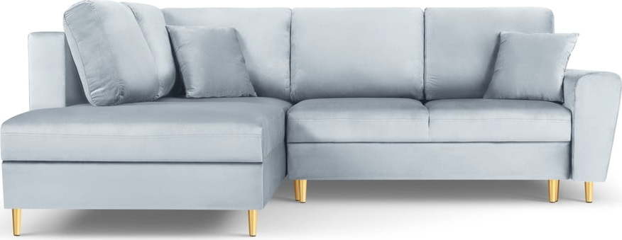 Světle modrá sametová rozkládací/s úložným prostorem rohová pohovka (levý roh/do L) Kyoto – Cosmopolitan Design Cosmopolitan design