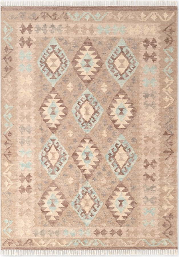 Světle modrý/béžový oboustranný ručně tkaný vlněný koberec 200x290 cm Kamal Dune – Nouristan Nouristan