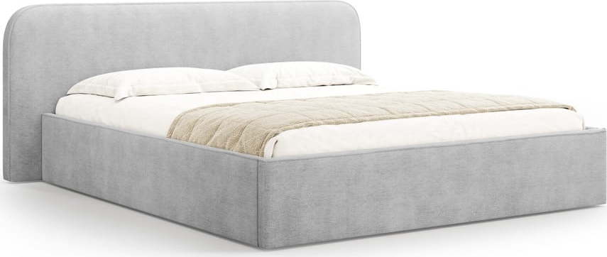 Světle šedá čalouněná dvoulůžková postel s úložným prostorem s roštem 180x200 cm Elizabeth – Micadoni Micadoni