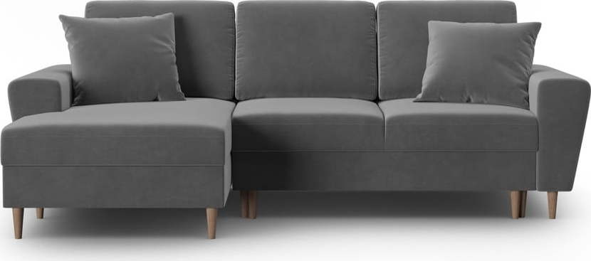 Světle šedá sametová rozkládací/s úložným prostorem rohová pohovka (levý roh/s lenoškou) Kyoto – Cosmopolitan Design Cosmopolitan design