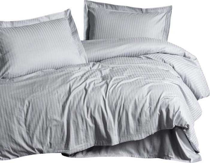 Světle šedé povlečení na dvoulůžko/prodloužené z bavlněného saténu 240x220 cm Stripe – Mijolnir Mijolnir