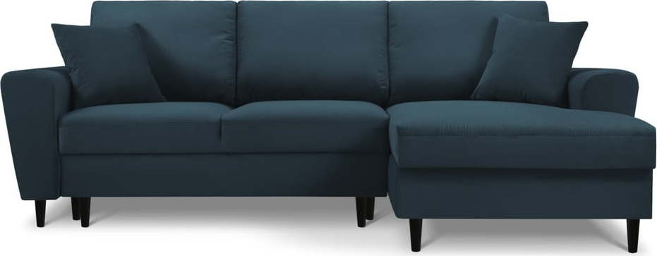 Tmavě modrá manšestrová rozkládací/s úložným prostorem rohová pohovka (pravý roh/s lenoškou) Kyoto – Cosmopolitan Design Cosmopolitan design